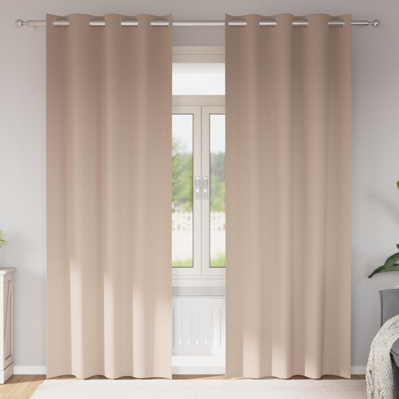 Mørklægningsgardiner med ringe - 2 stk, gråbrun 225 × 140 cm billede