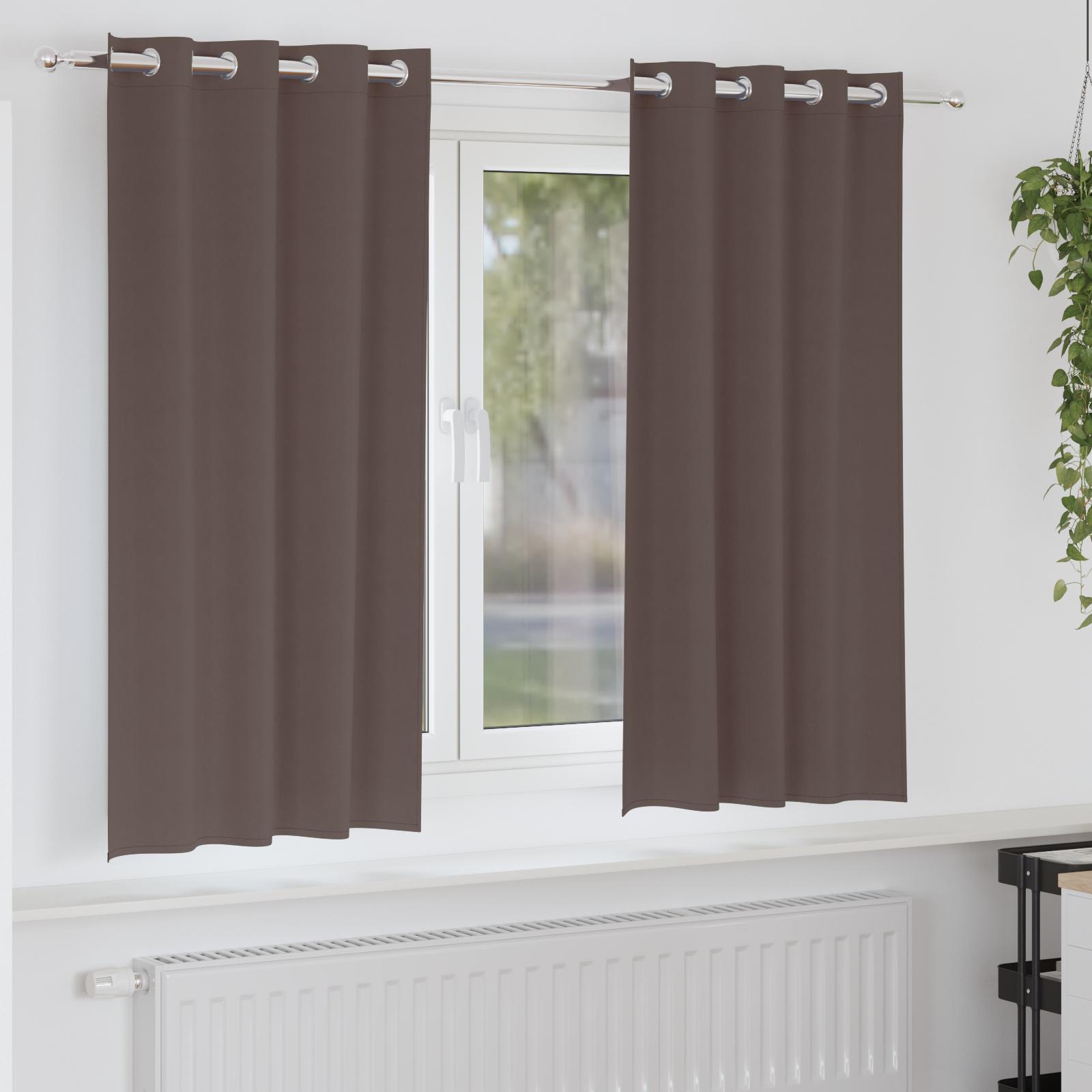 Mørklægningsgardiner Med Ringe 2 Dele 140 X - Mørkebrun / 175 cm / Øjer