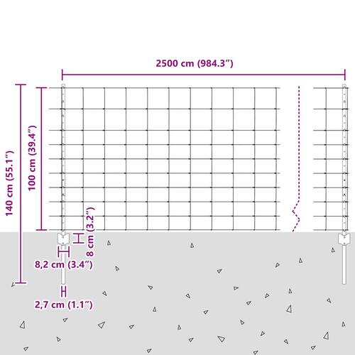 Hegnspæle 22 stk U-Kanal 100 cm Galvaniseret Stål&& Markhegn 1x25 m Galvaniseret Stål