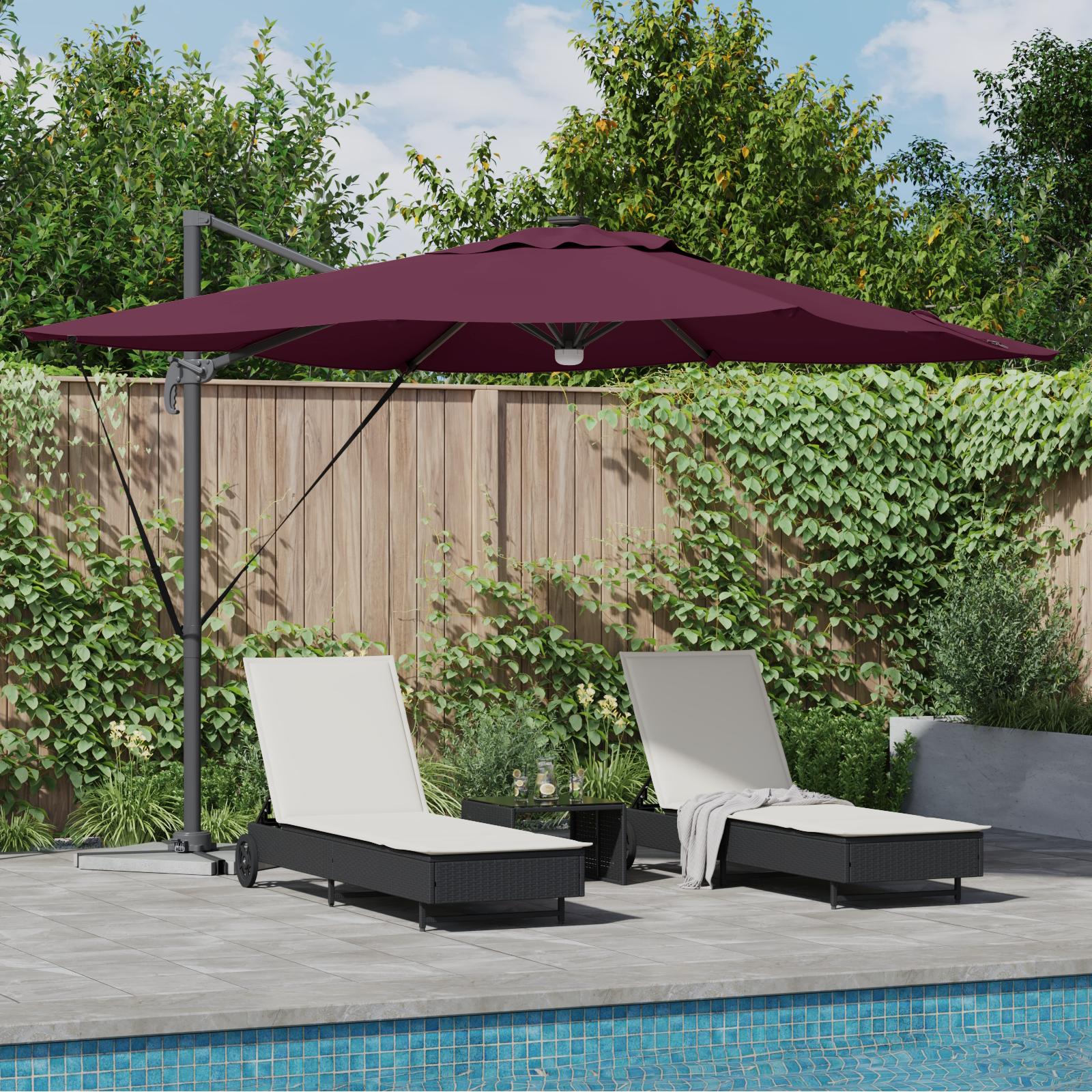 Cantilever Roma parasol med LED lys Bordeaux Rød 286x285x270 cm Aluminium