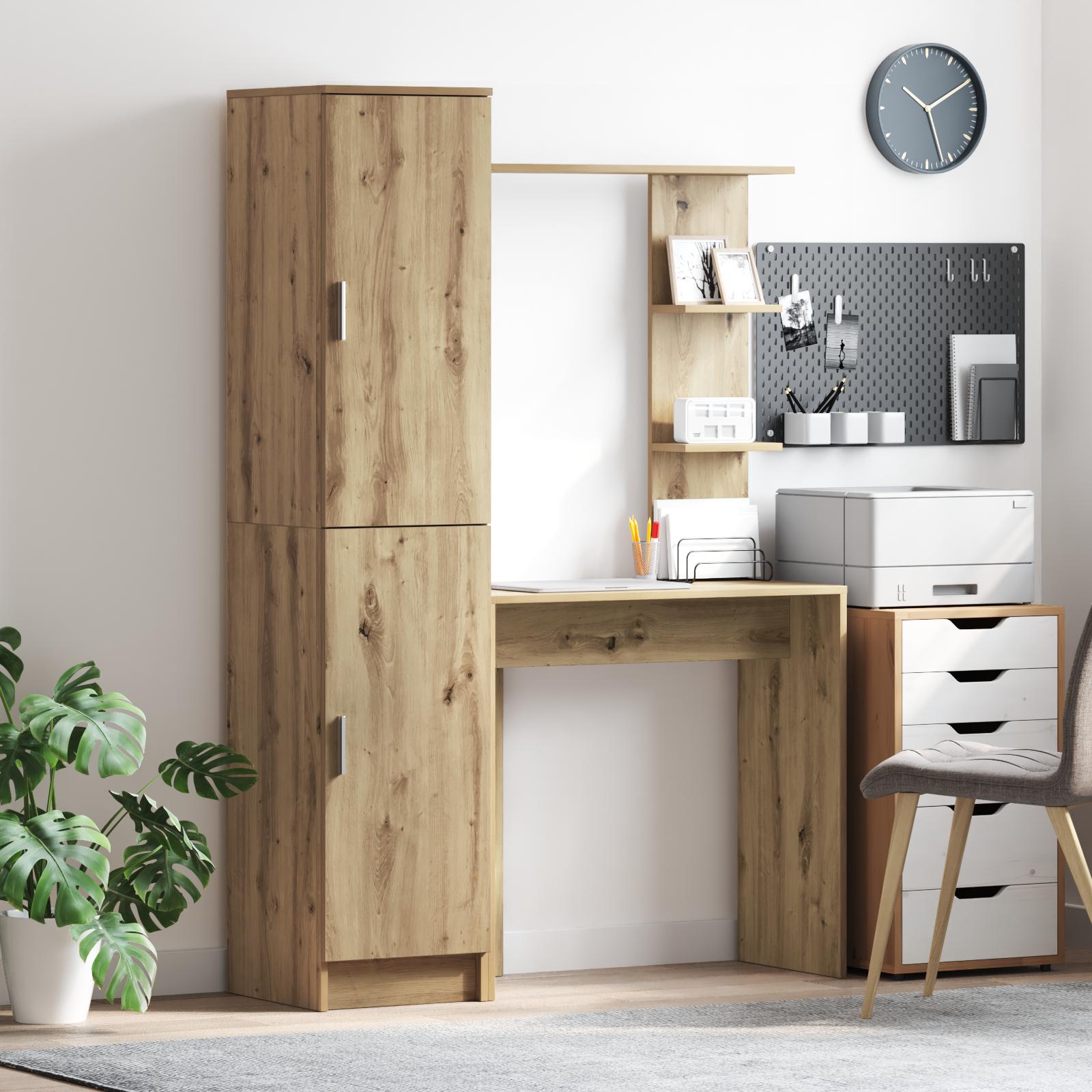 Skrivebord med opbevaring 2 stk artisan eg 78,5 x 37 x 154,5 cm billede