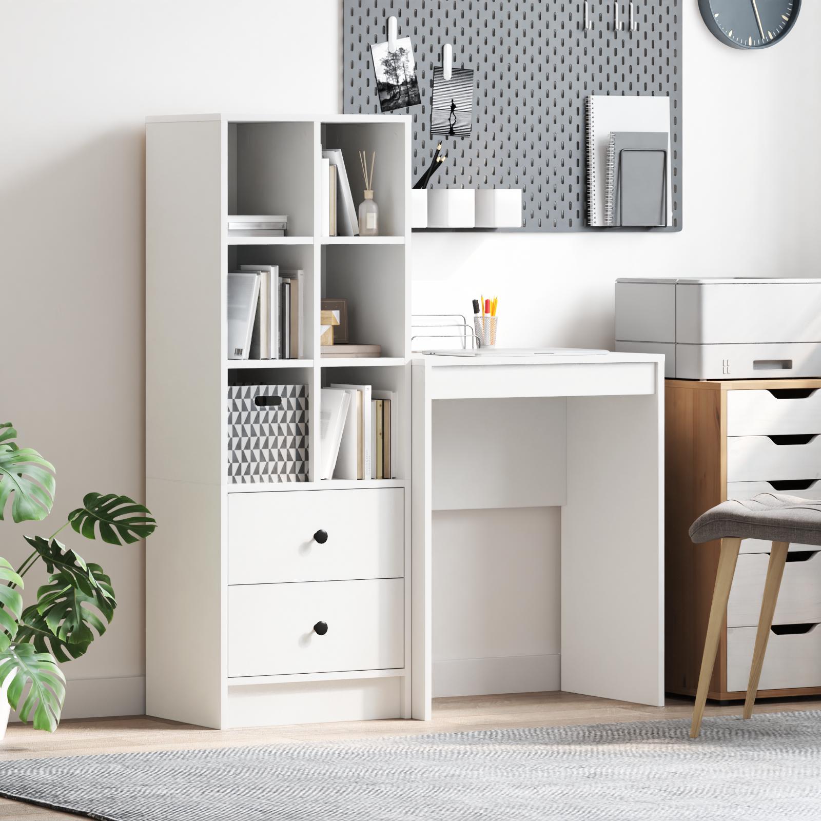 Skrivebord med opbevaring 2 stk Hvid 45,5 x 34 x 127 cm billede