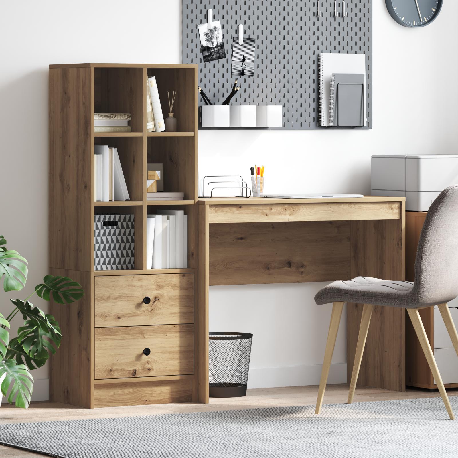 Skrivebord Med Opbevaring 2 Dele Artisan Eg 90 X 40 X 76 Cm