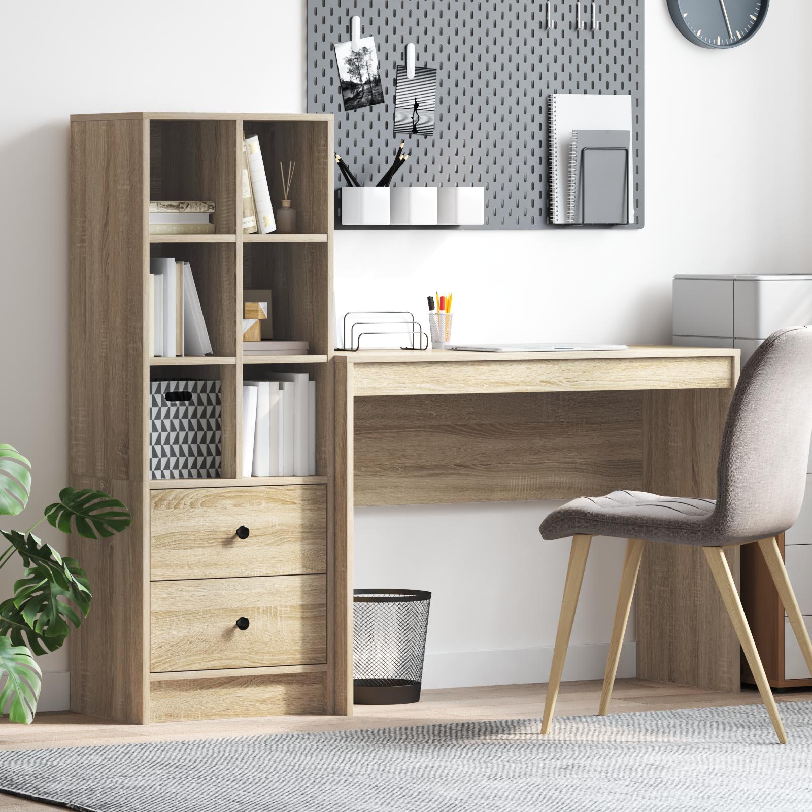 Skrivebord Med Opbevaring 2 Dele Sonoma Eg 100 X 40 X 76 Cm