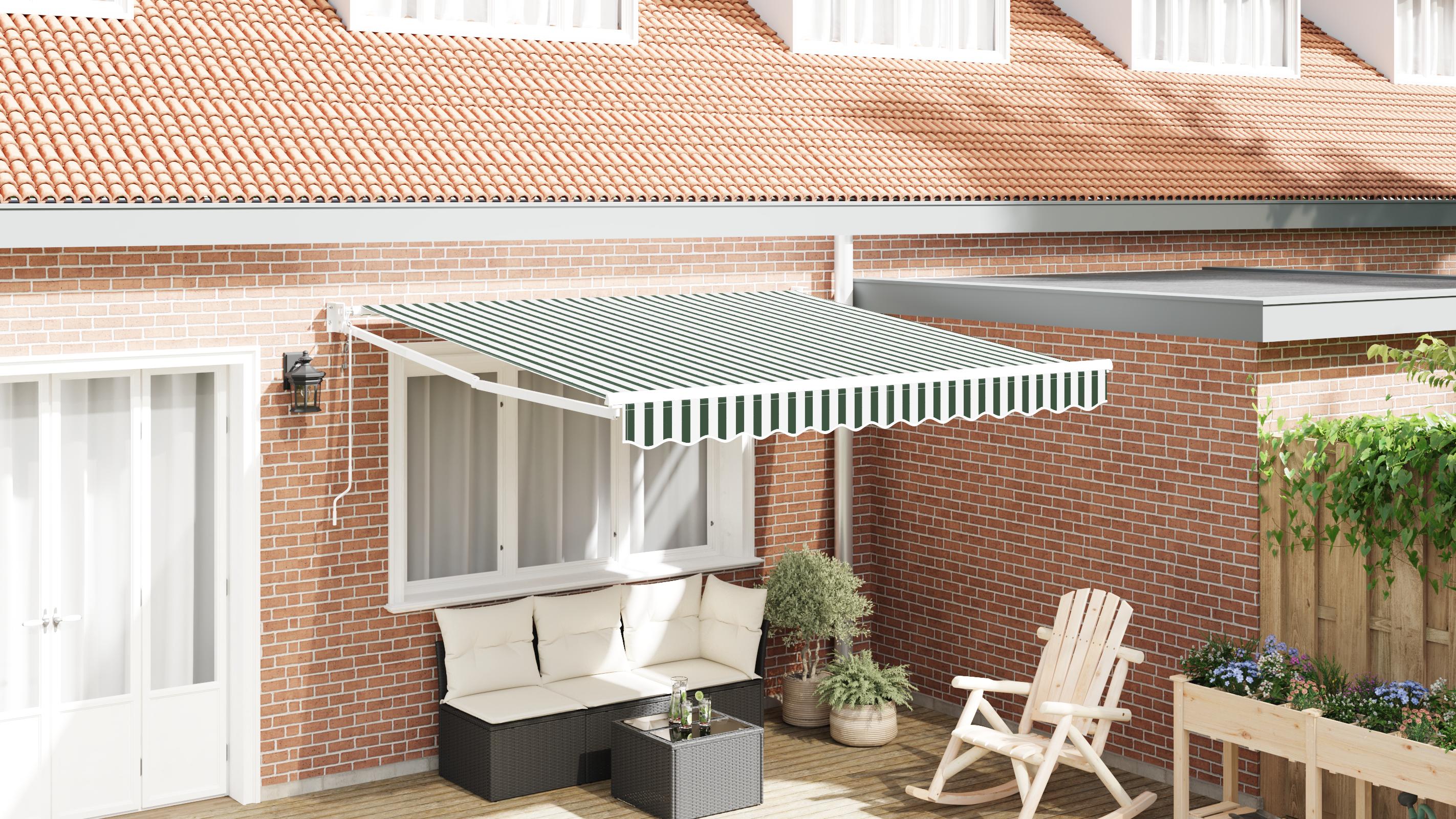 Markise Stribet Grøn og hvid 3 x 2,5 m Polyester og metal billede