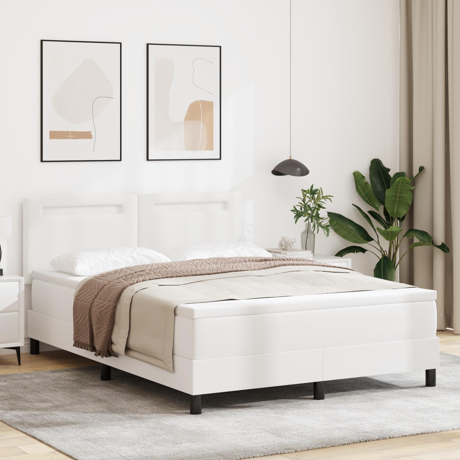 Box Spring Seng med madras i hvid, 140x200 cm, i kunstlæder.