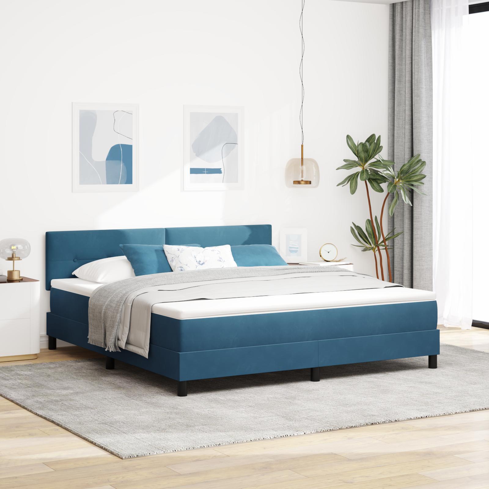 Kontinentalseng med madras Mørk blå 180 x 200 cm Fløjl billede