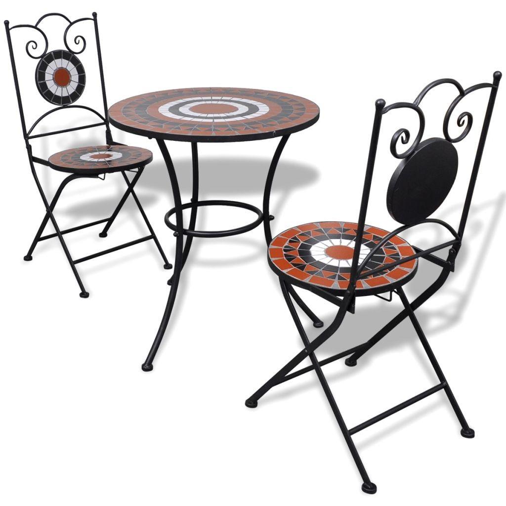 Bistrosæt 3 dele keramikfliser terracotta og hvid