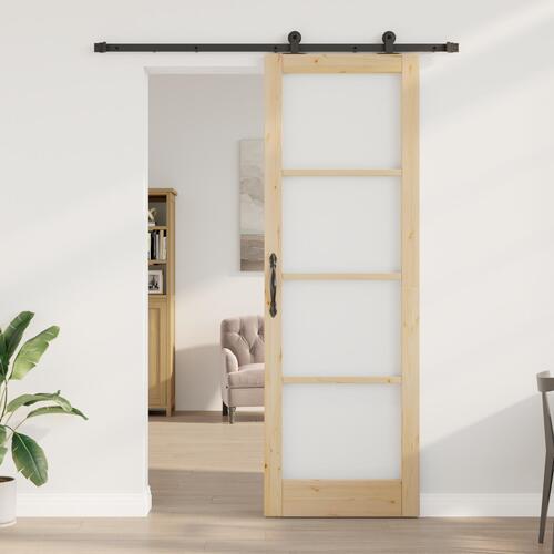 Skyde Dør med Hardware Sæt 'ORKDAL'Massivt Træ & Glas&& Indvendig Dør med Glas 'ORKDAL'78x232x4 cm Massivt Træ Fyr