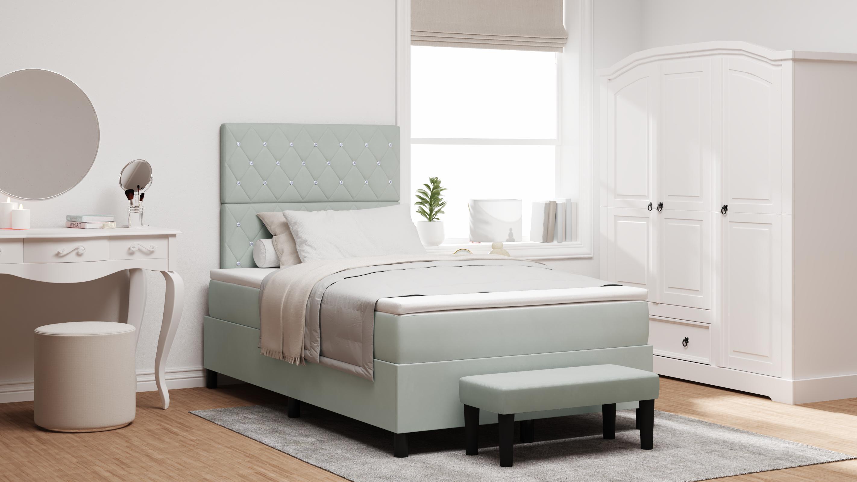 Box Spring Seng med Madrasse & Bænk Lysegrå 120x190 cm Fløjl