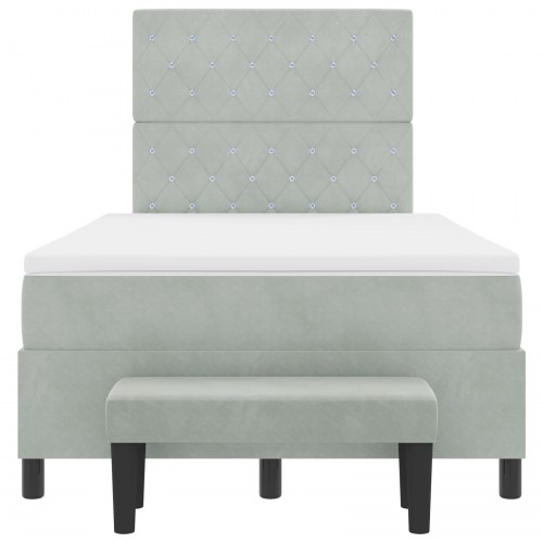 Box Spring Seng med Madrasse & Bænk Lysegrå 120x190 cm Fløjl