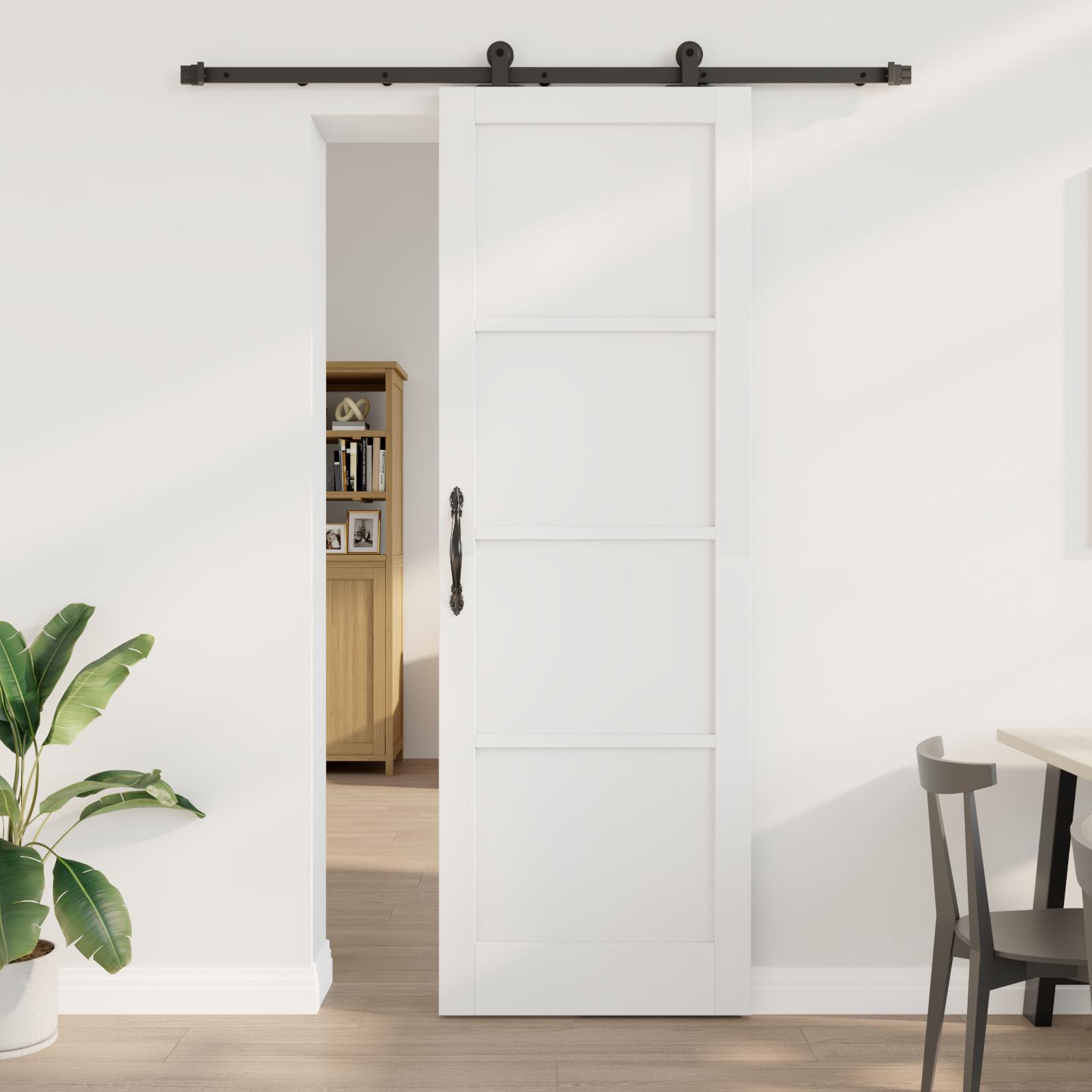 Skydedør med Hardware Sæt Hvid 78x232 cm Solid Wood Pine&& Indvendig dør 'ORKDAL'Hvid 78x232x4 cm Solid Wood Pine