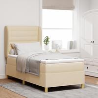 Boxfjederseng med madras cremefarvet 80x200 cm stof