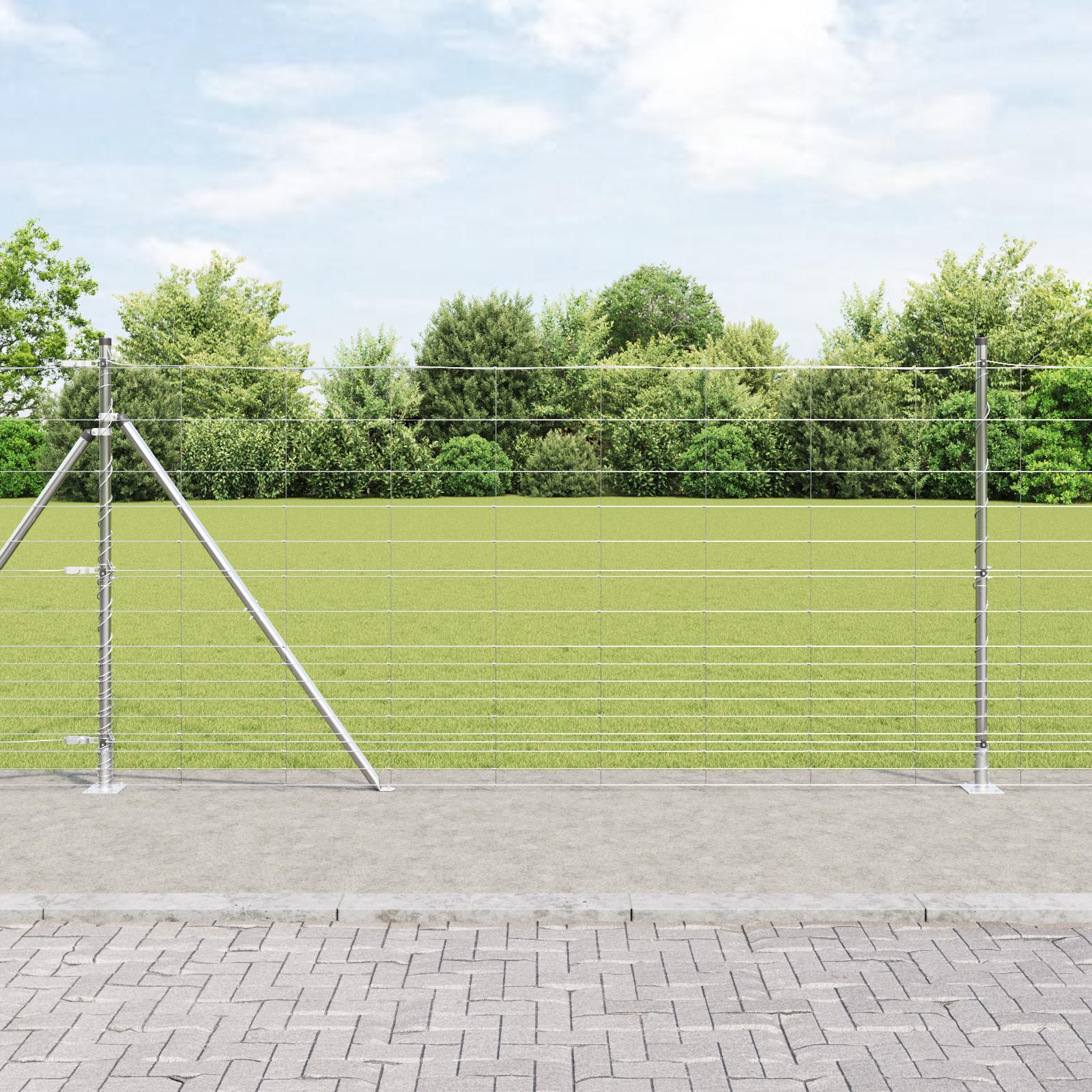 Markhegn 1,2x25 m Galvaniseret Stål&& Hegn Stokke med Base Plader 13 stk Ø32mm 68,5 cm Galvaniseret Stål