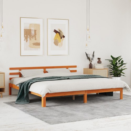 Sengeramme i massivt fyrretræ - voks brun, 203,5 × 205,5 × 69,5 cm (AU Super King)