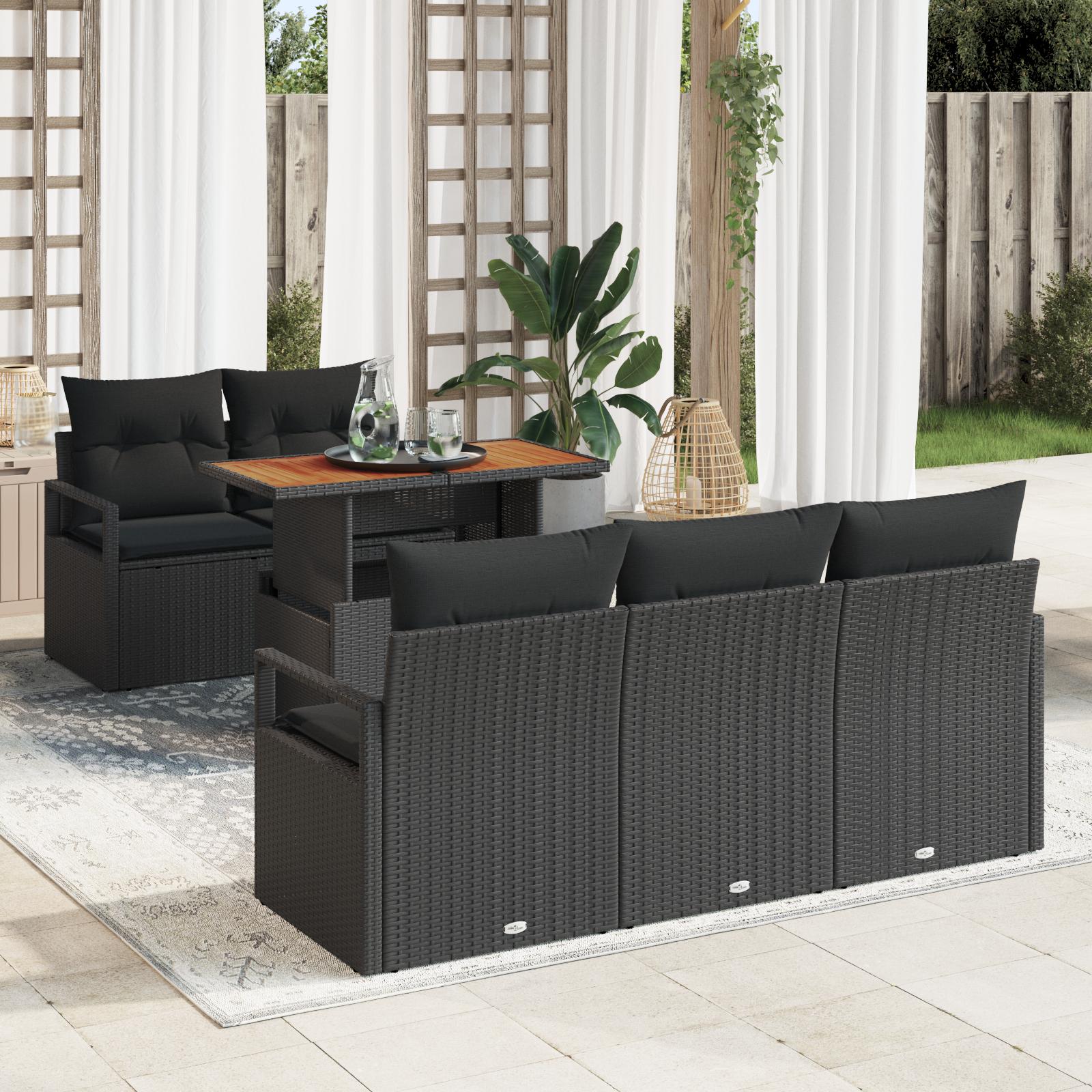 Havesofa Sæt med opbevaring 6 stk Sort Poly rattan billede