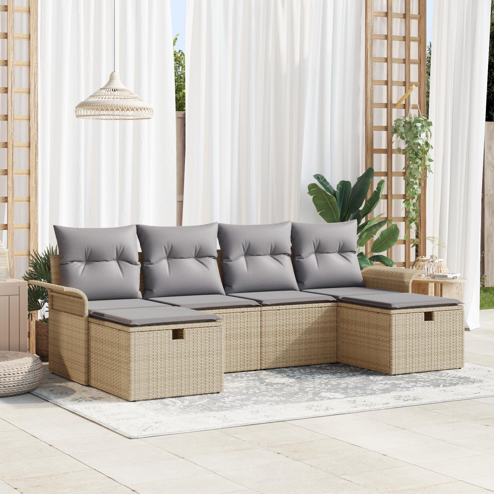 Havesofa Sæt med pude med opbevaring 6 stk Beige Poly rattan billede