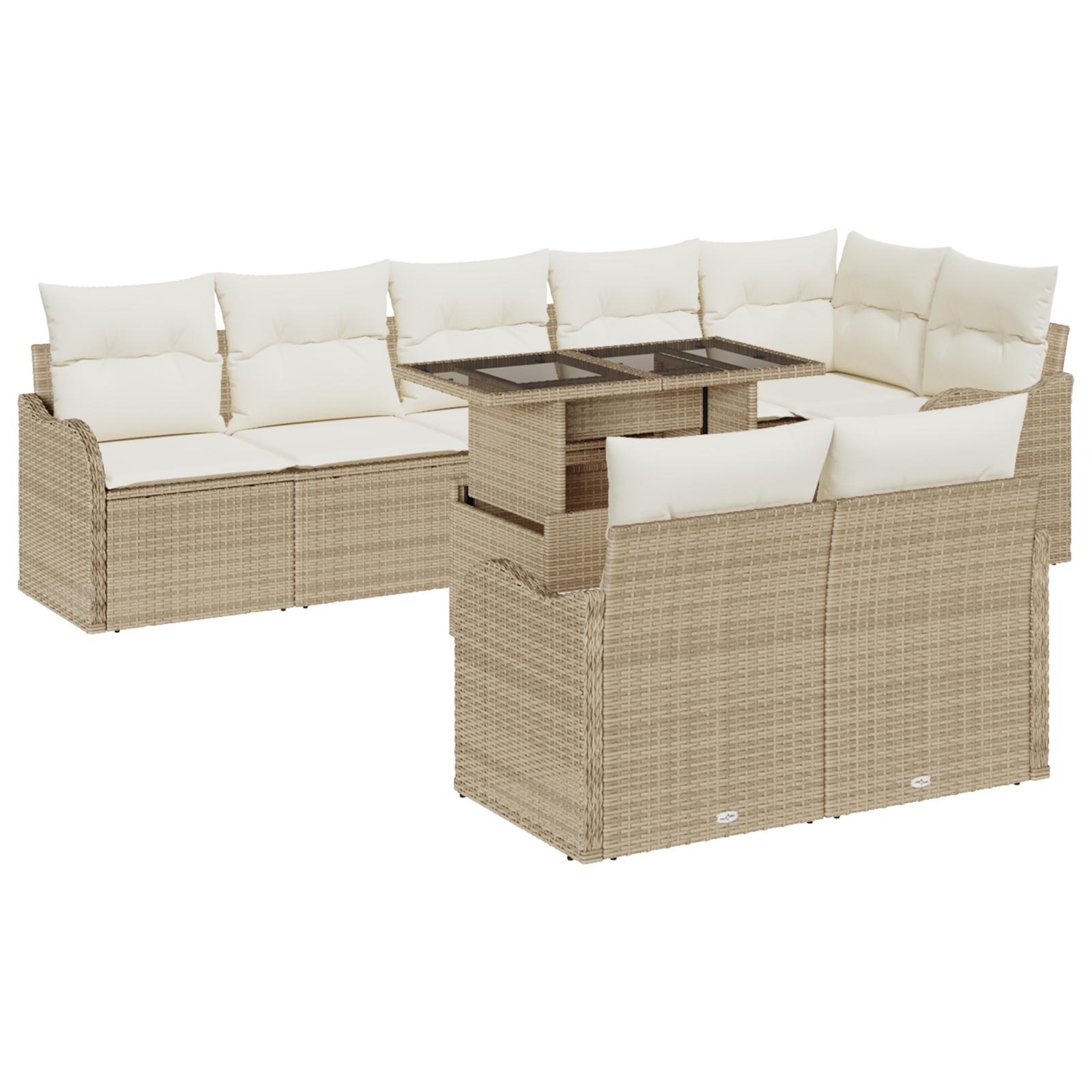 Havesofa Sæt med pude 9 stk Beige 100 x 55 x 73 cm Poly rattan billede