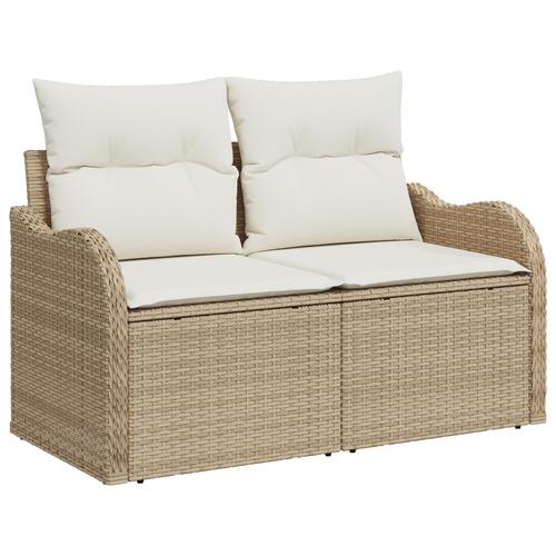 5-delers Havemøbel Sæt med Puder Beige Poly Rattan&& 2-personers Havemøbel Sofa med Opbevaring & Puder Beige Poly Rattan