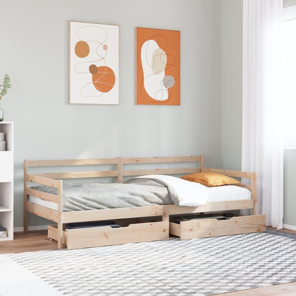 Daybed med skuffer 90x190 cm massivt fyrretræ billede