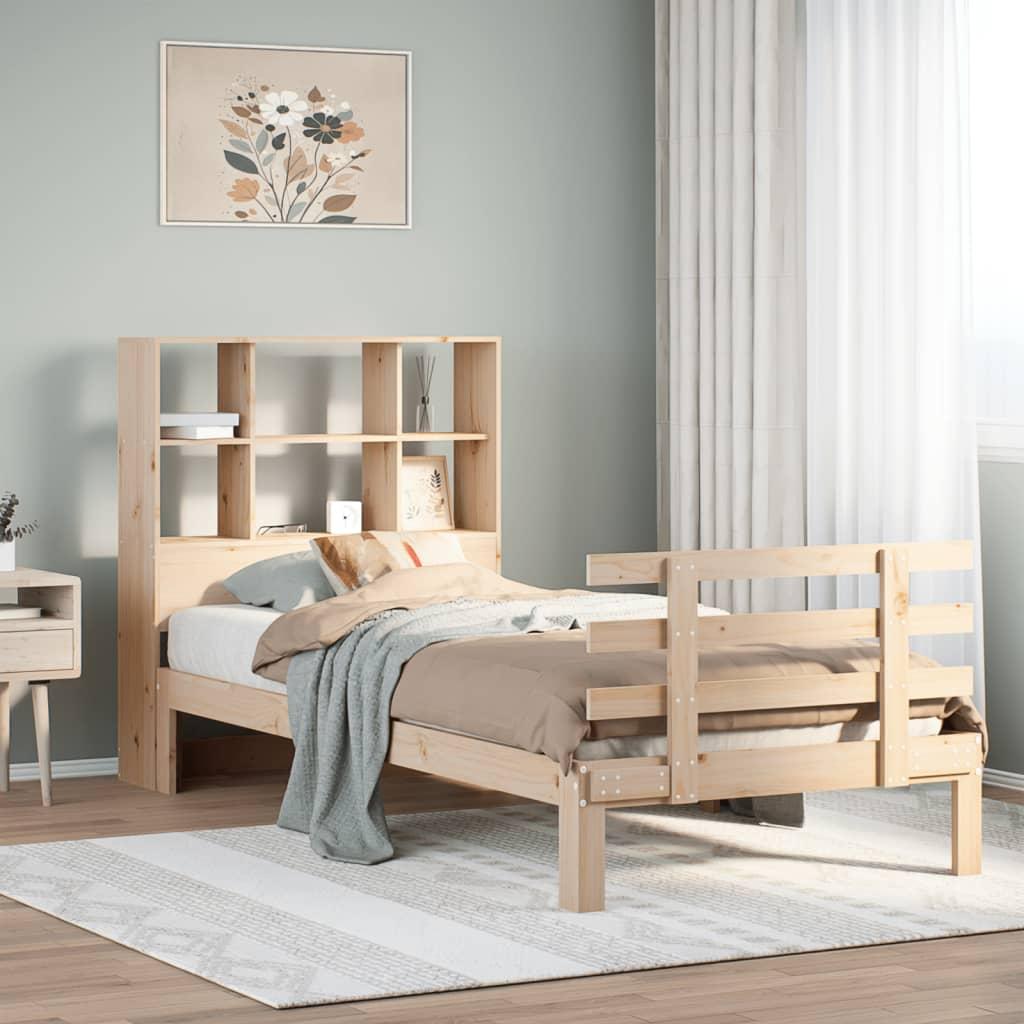 Seng med reol uden madras 90x190 cm massivt fyrretræ