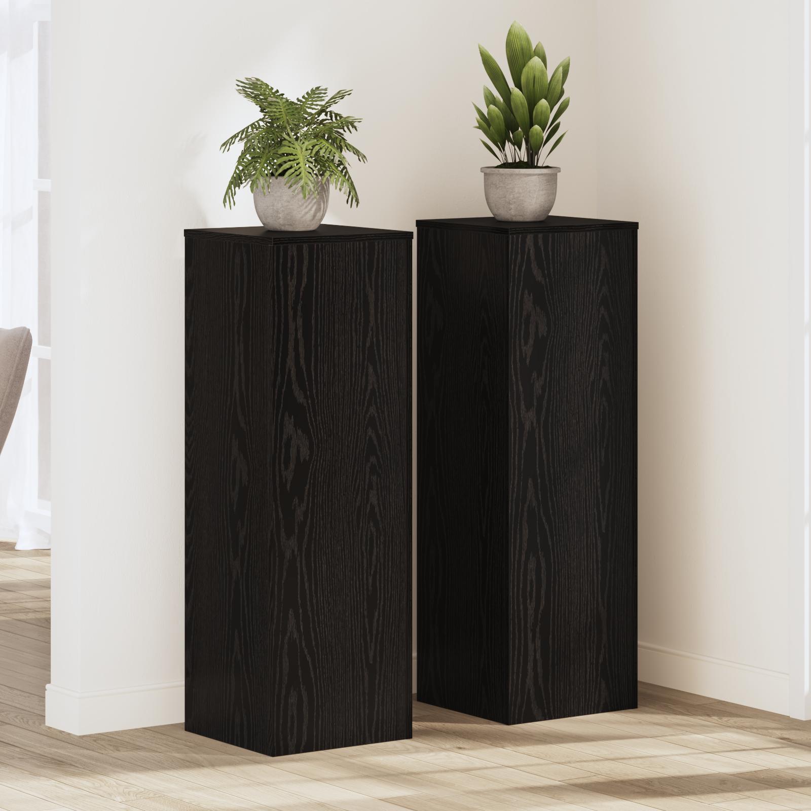 Plante Stativer 2 stk Sort Eg 33x33x100 cm Konstrueret Træ&& Plante Stand Sort Eg 33x33x100 cm Konstrueret Træ