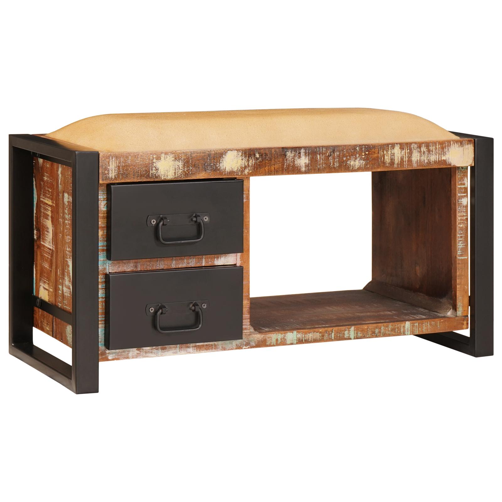 Opbevaringsbænk Flerfarvet 80 x 35 x 40 cm Massivt genbrugstræ billede