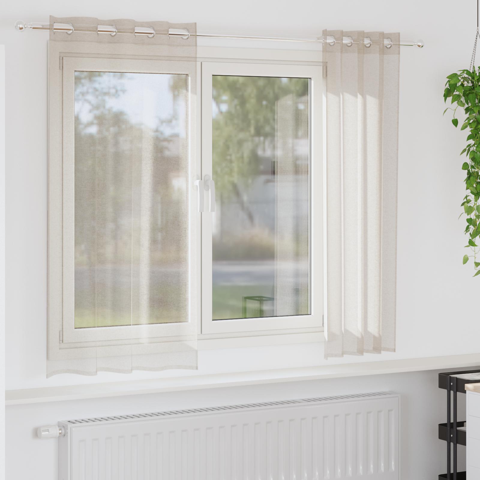 Voile Gardin Med Gardiner 2 Dele 175 X 140 Cm Polyester - Sandfarvet / 140 x 175 cm / med øjeringe