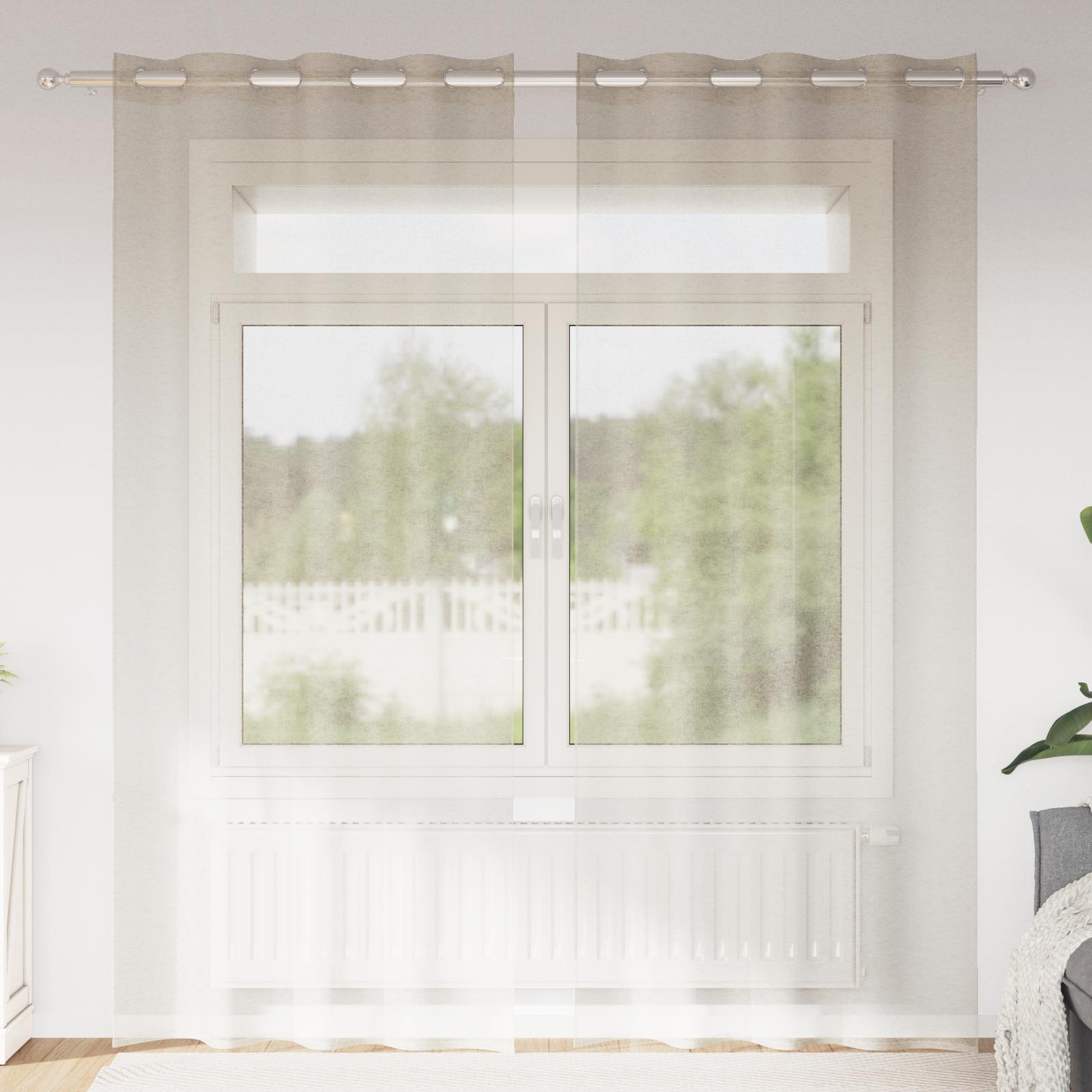 Voile Gardin Med Gardiner 2 Dele 175 X 140 Cm Polyester - Sandfarvet / 140 x 260 cm / med øjeringe