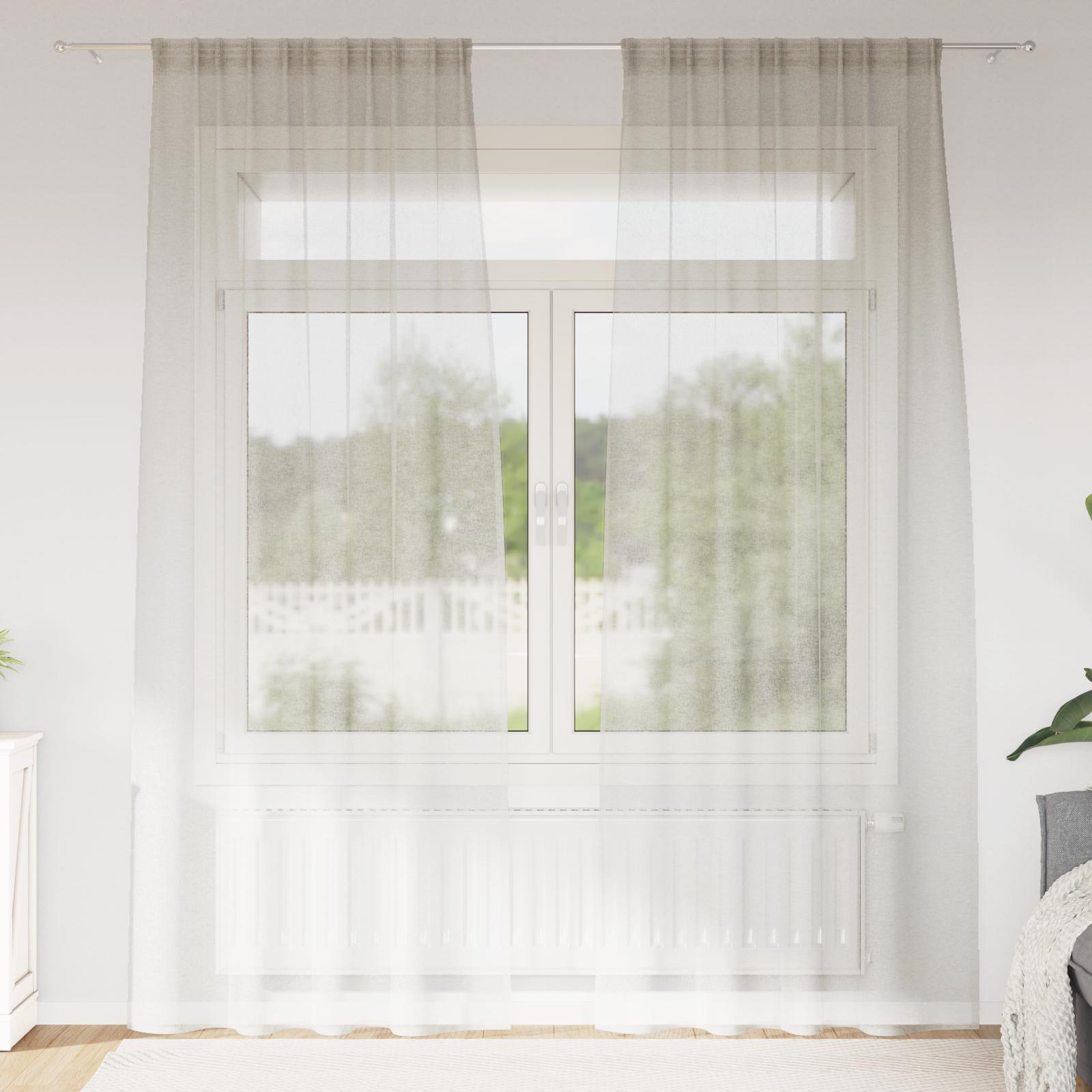 Voile Gardin Med Gardiner 2 Dele 175 X 140 Cm Polyester - Creme / 140 x 245 cm / med stanglommer
