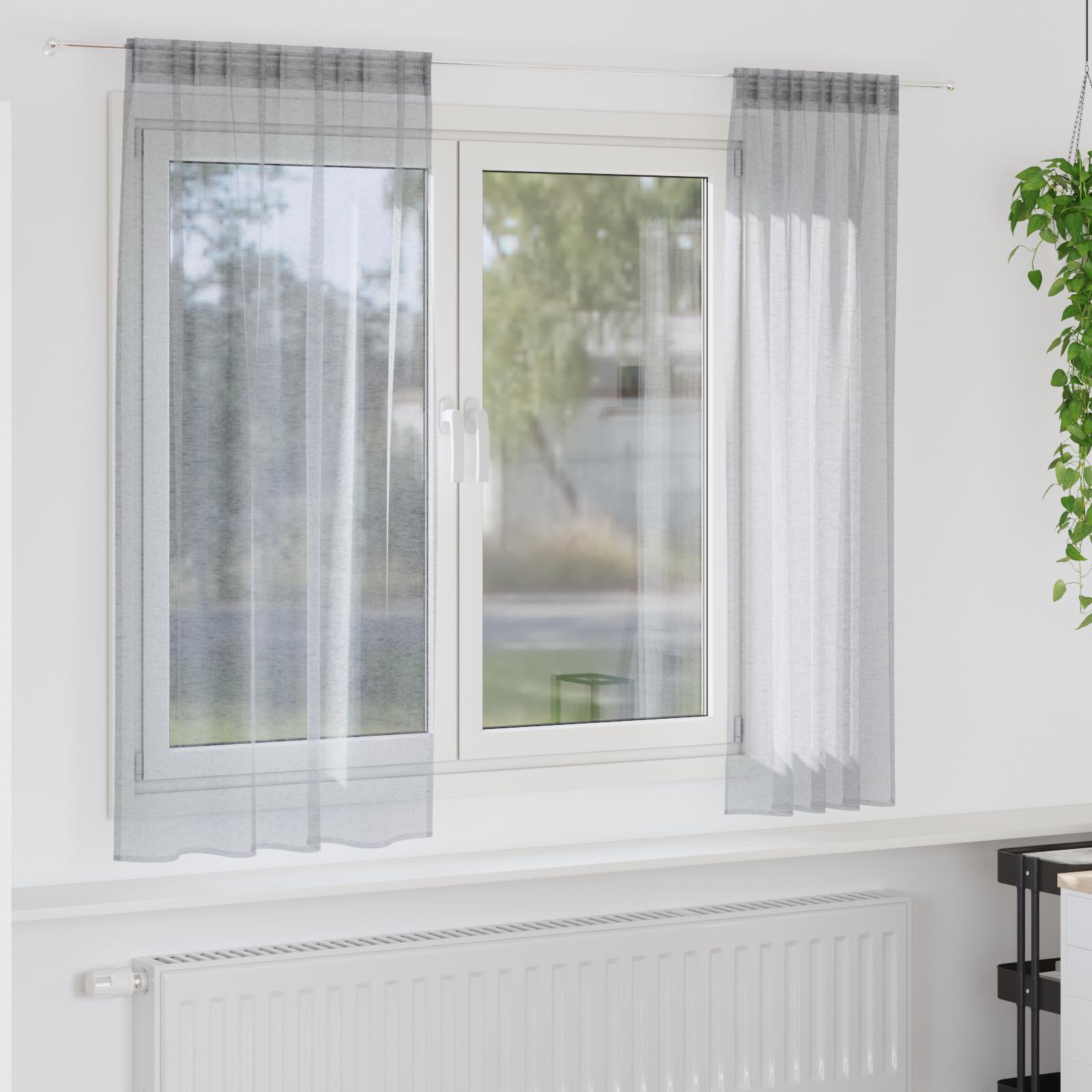 Voile Gardin Med Gardiner 2 Dele 175 X 140 Cm Polyester - Mørkegrå / 140 x 175 cm / med stanglommer