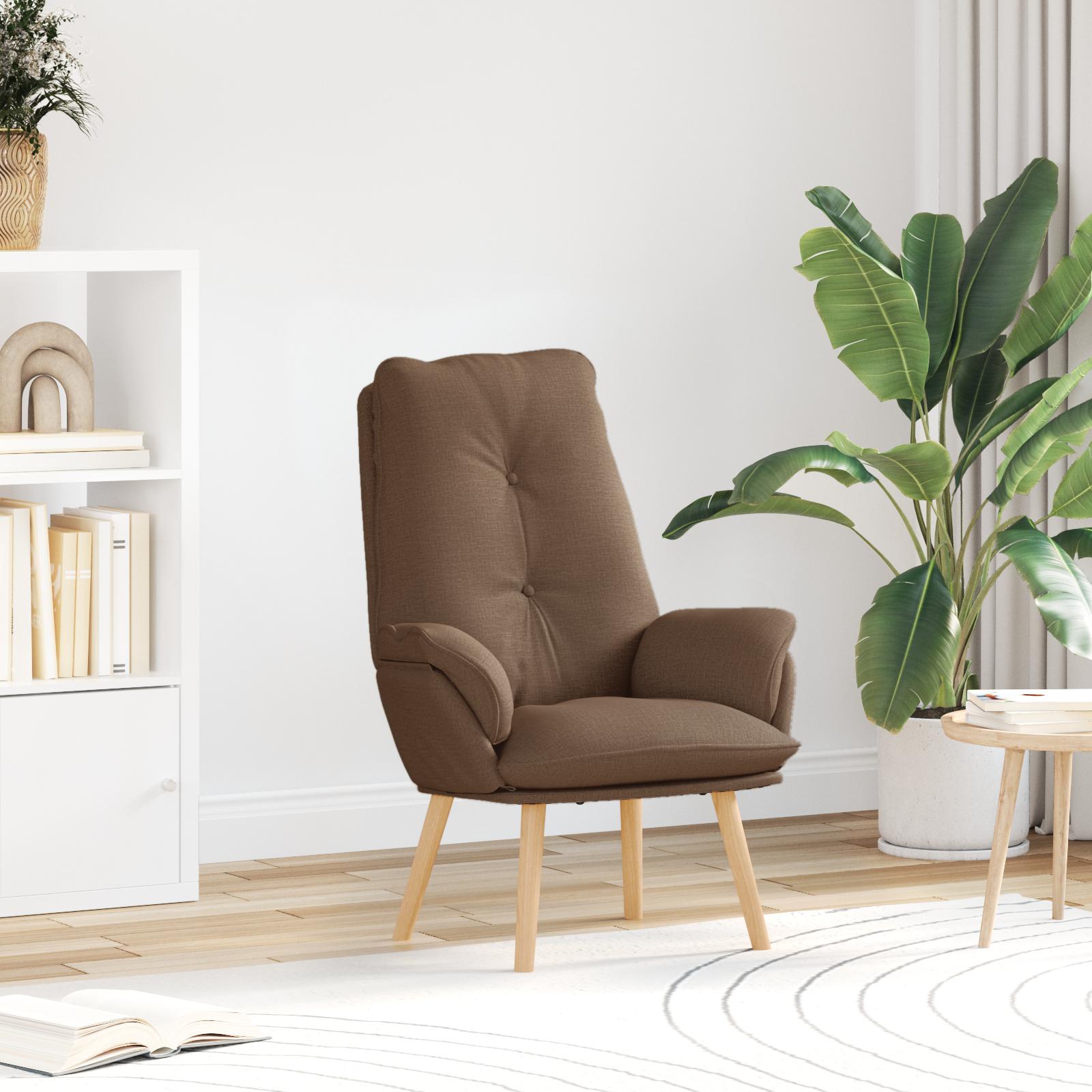 Lænestol i brun polyester med træben - 69 × 74 × 93 cm billede