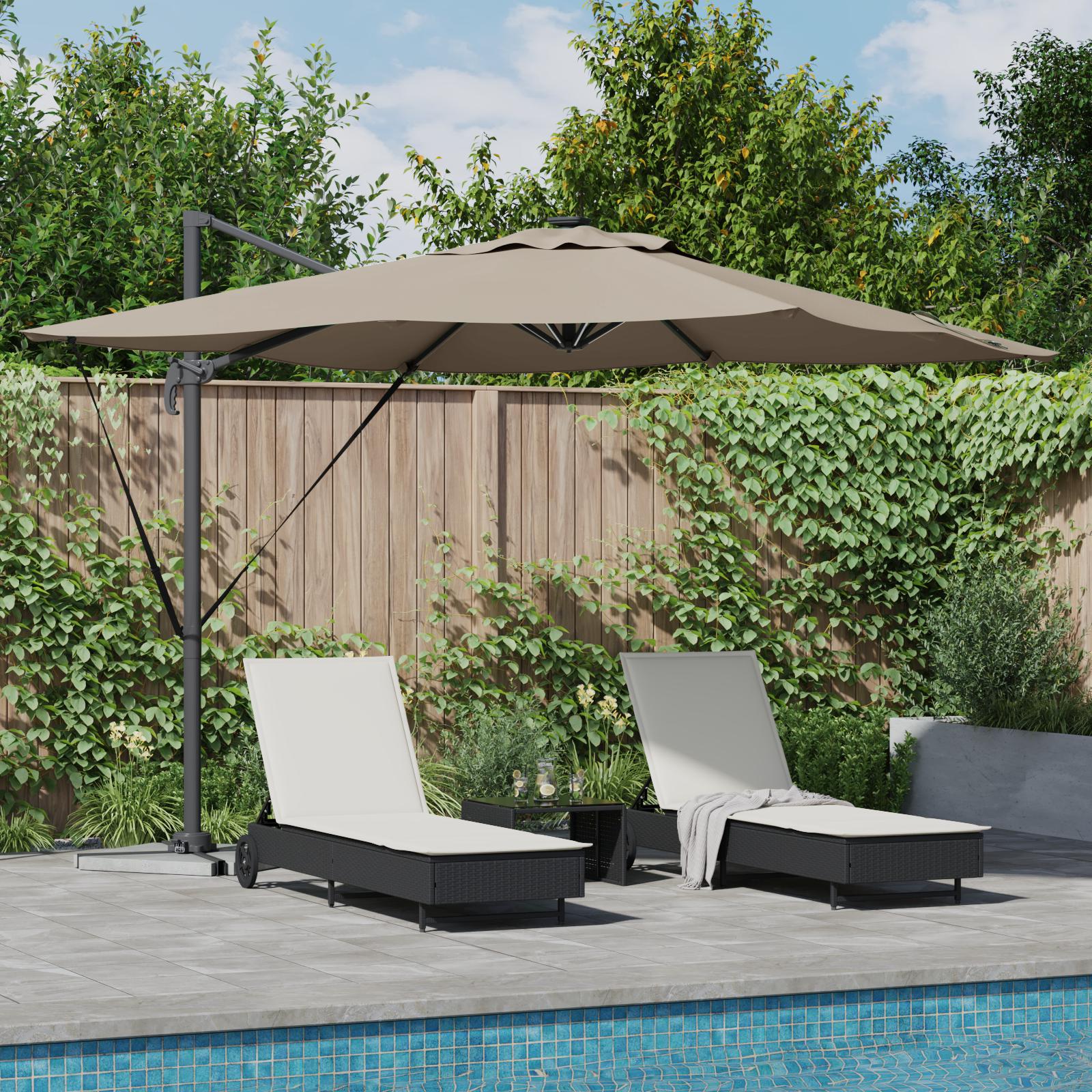 Cantilever Roma Parasol med LED'er - Taupe (286 x 285 x 270 cm) - Aluminium