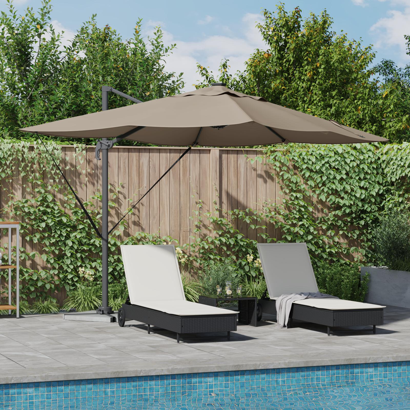 Cantilever Roma Parasol med LEDs Taupe 352x251x265 cm Aluminium