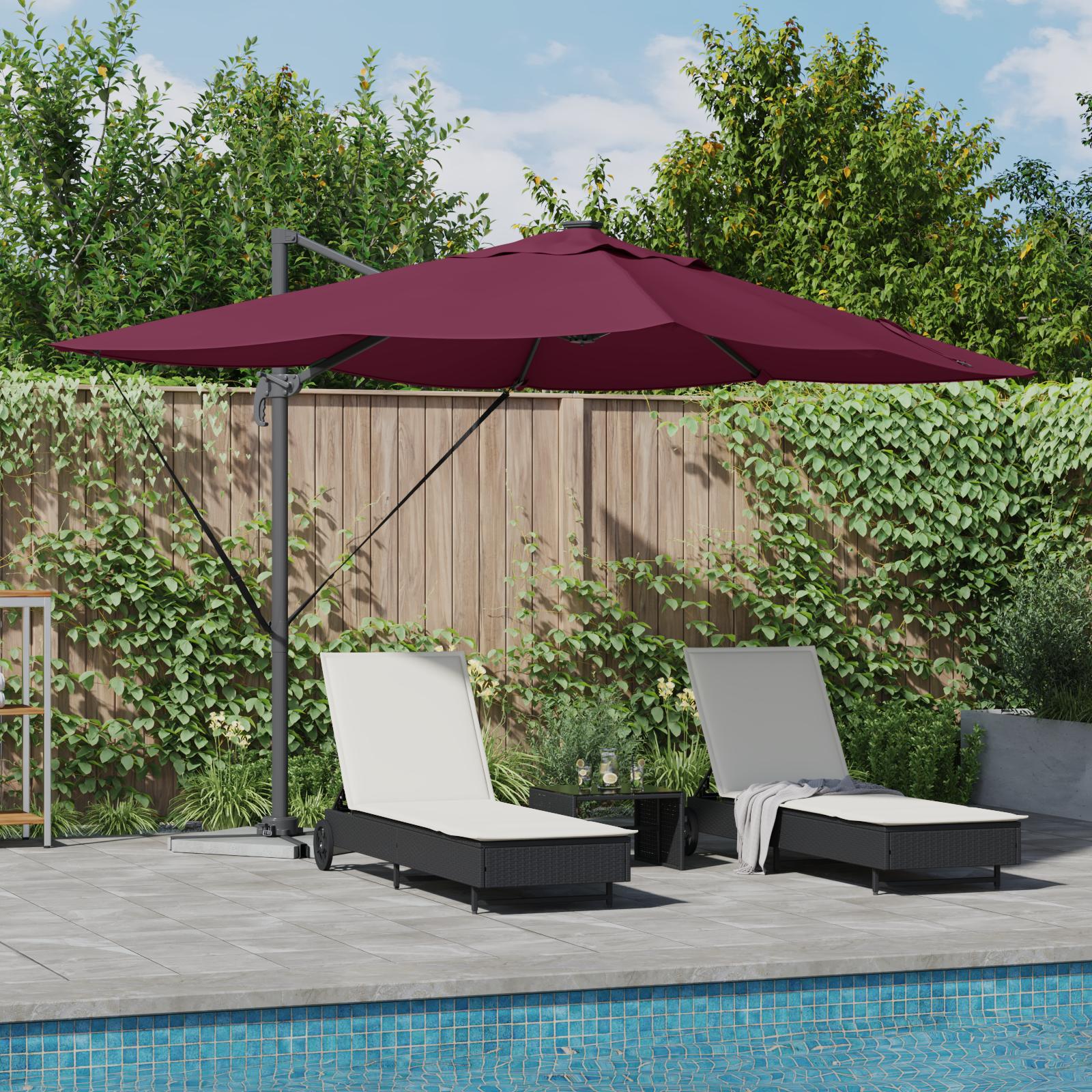 Cantilever Roma Parasol med LED'er Bordeaux Rød 352x251x265 cm Aluminium