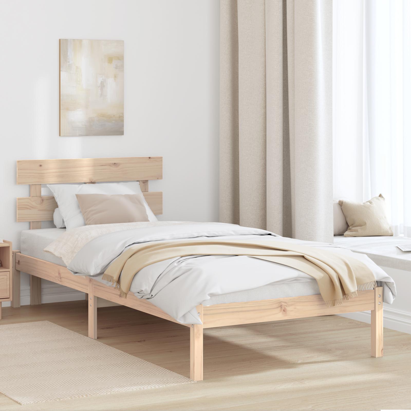 Sengestel med hovedgærde Brun 100 x 200 cm Massivt fyrretræ billede