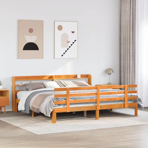 Sengeramme med sengegavl 180x200 cm massivt fyrretræ gyldenbrun