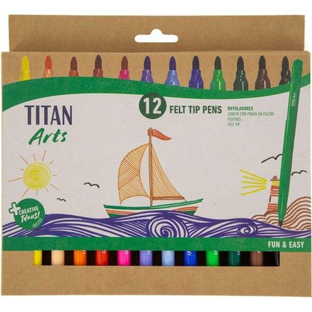 Titan Arts fiberpenne - sæt med 12 multifarvede markører