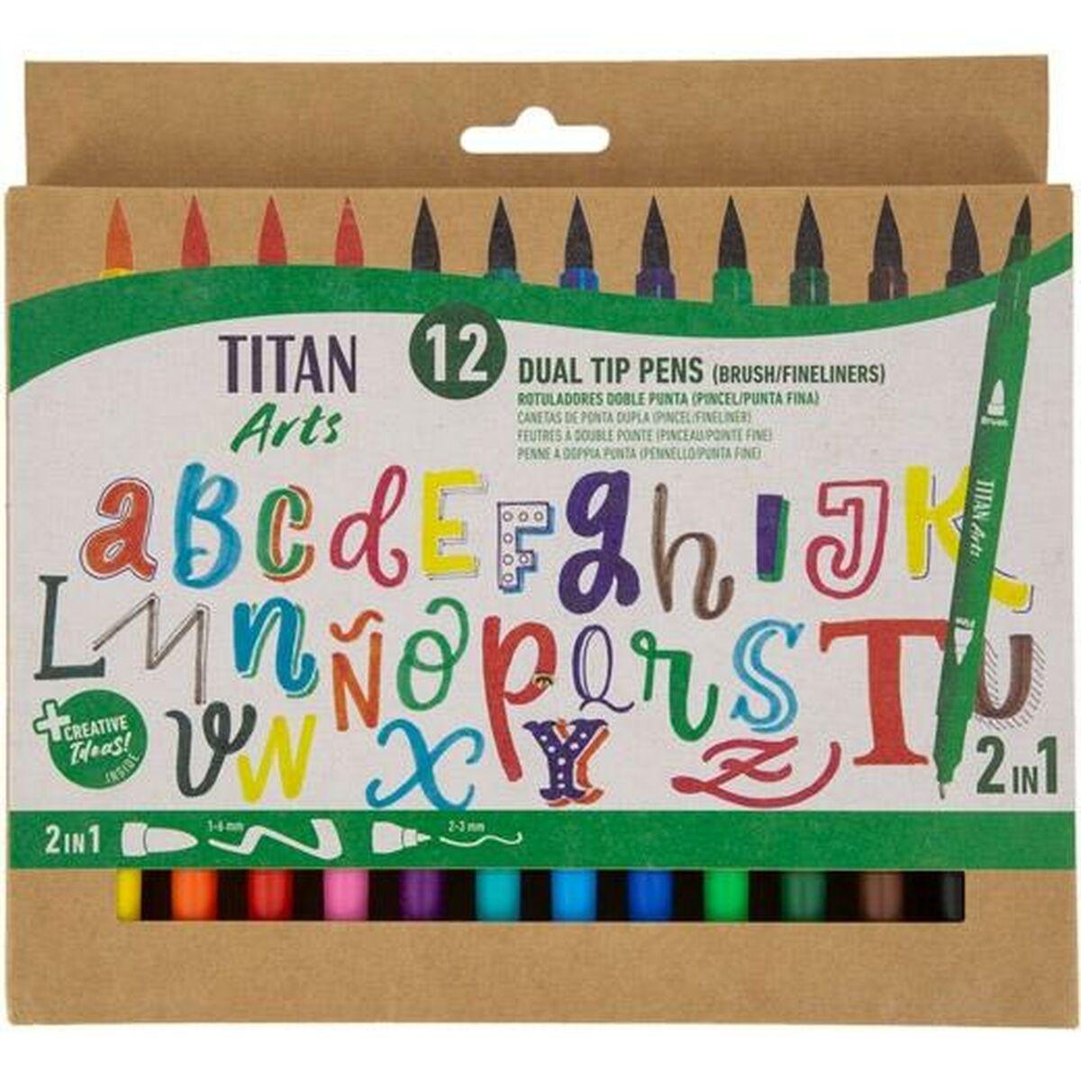 Titan Arts dual-tip fiberpenne - 12 stk. multifarvet