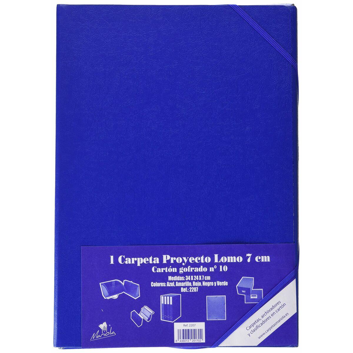 Mariola mappe med elastik - Blå, 7 cm ryg