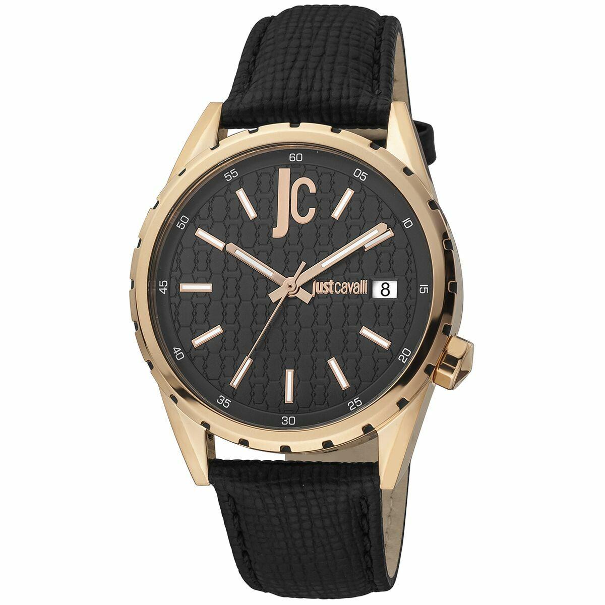 Herreur Just Cavalli JC1G217L0035 - sort læder, Ø 42 mm