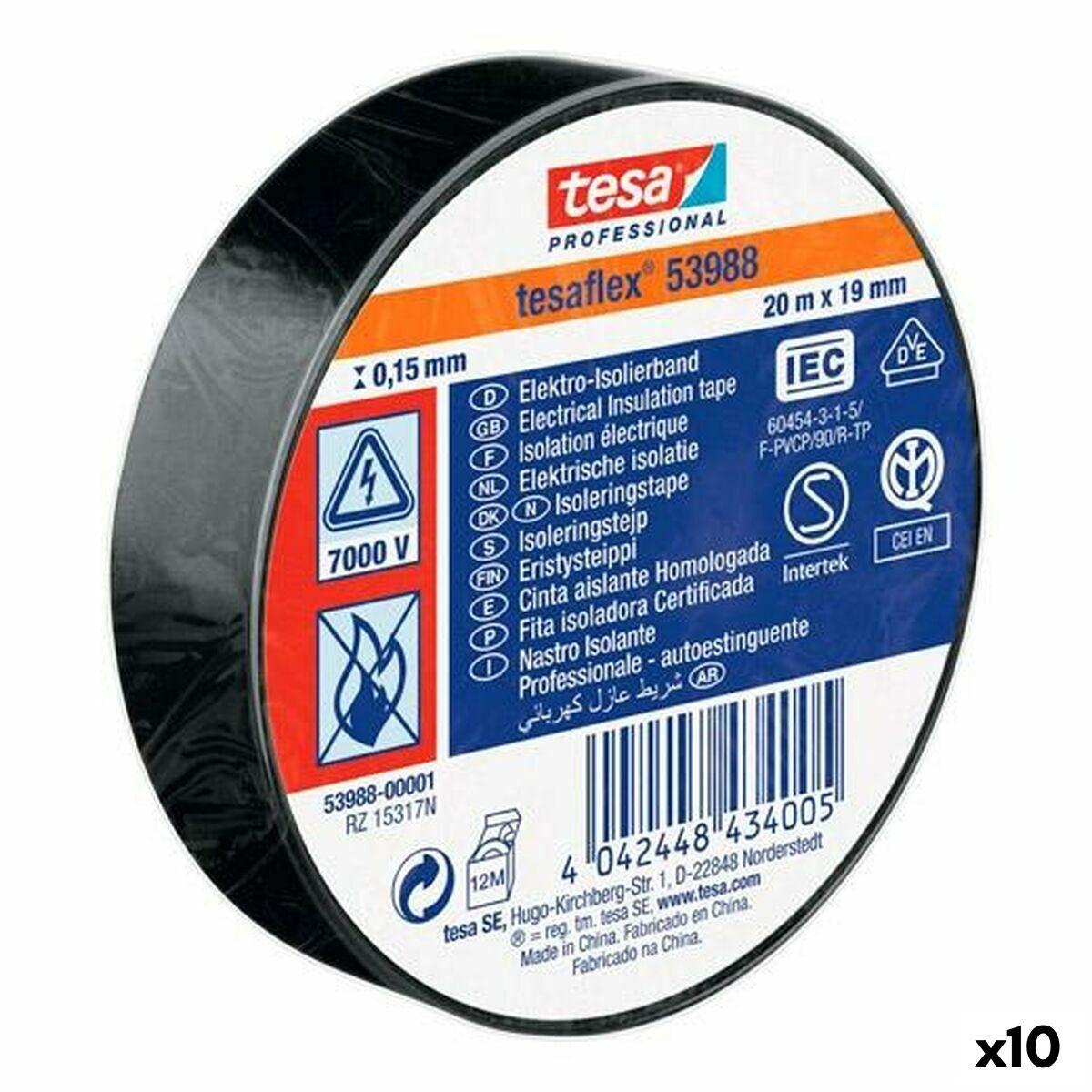 TESA isoleringstape 53988 - Sort PVC, 20 m x 19 mm (10 stk)