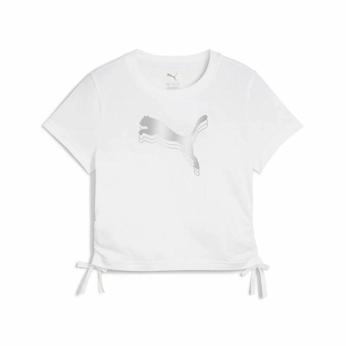 Puma Essentials Metallic Knotted T-shirt til piger - Hvid, 7-8 år