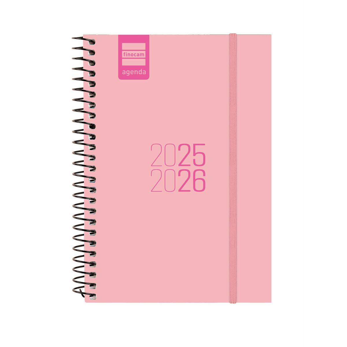 Finocam kalender/dagbog - spiral, 2025-2026, rosa