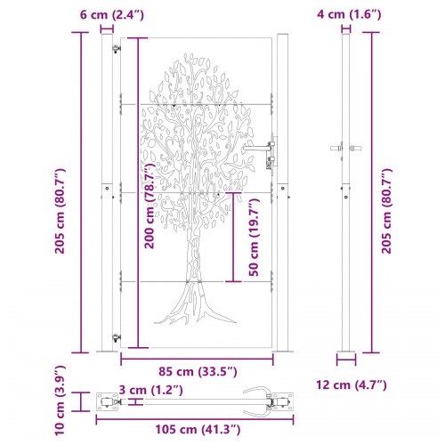 Haveport Andet Sort 105 x 200 cm Pulverlakeret Stål