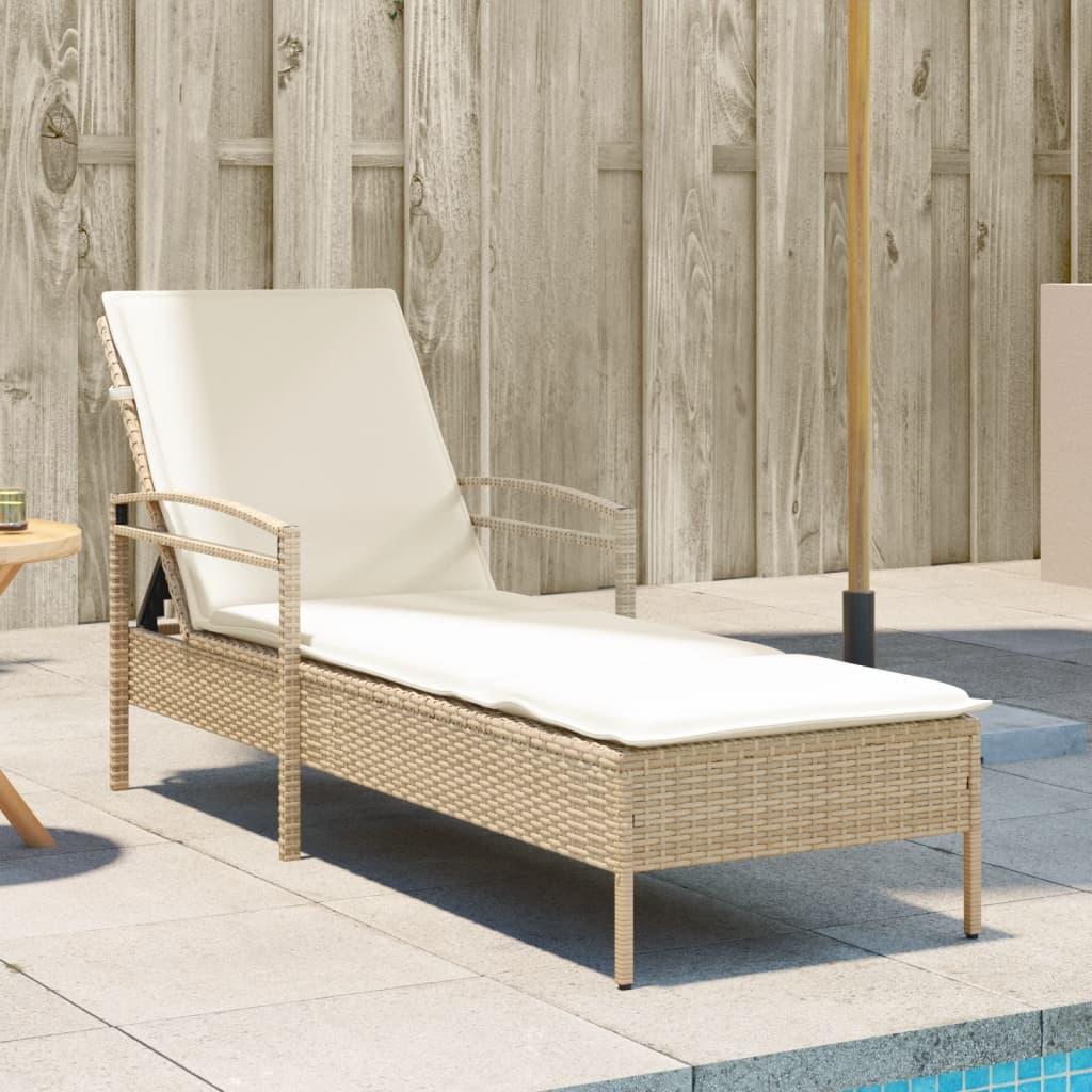 Liggestol Med Hynde 63X200X81 Cm Polyrattan - beige og cremehvid
