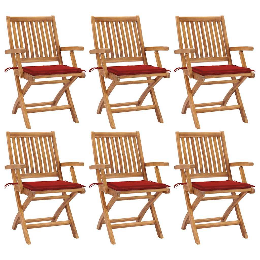 Foldbare havestole 6 stk. med hynder massivt teaktræ