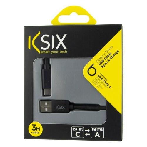 USB-C-kabel til USB KSIX 3 m Sort