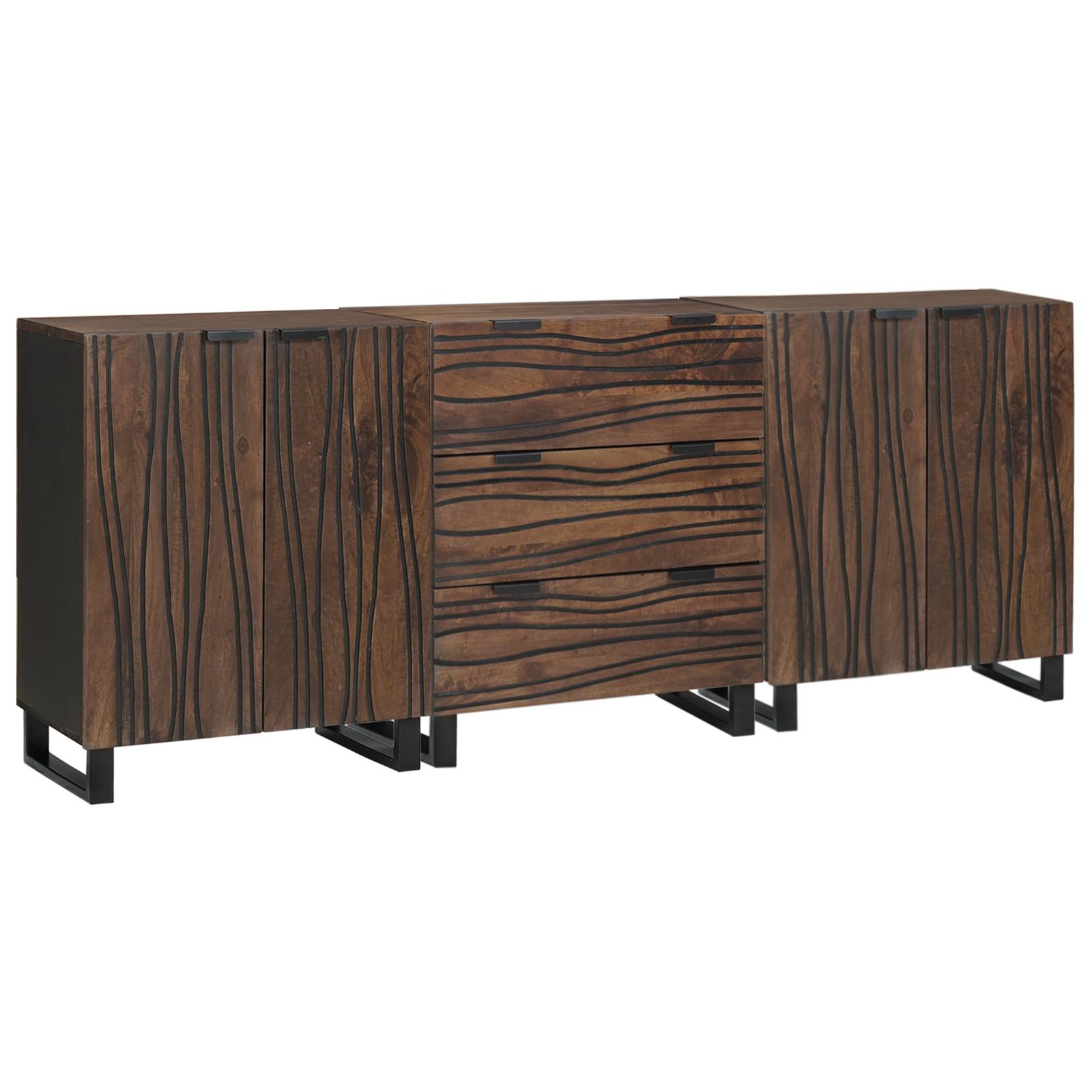 Badeværelsesmøbel sæt 3 stk Brun Large Massiv træ og metalben billede