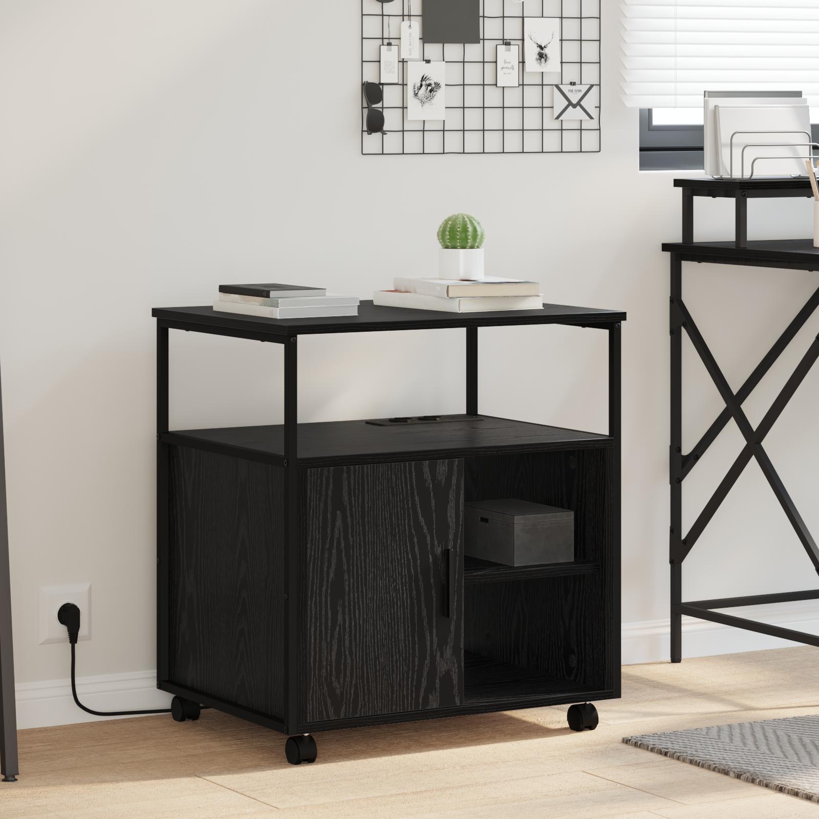 Kontorskab med hjul Sort eg 60 x 46 x 67 cm Konstrueret træ